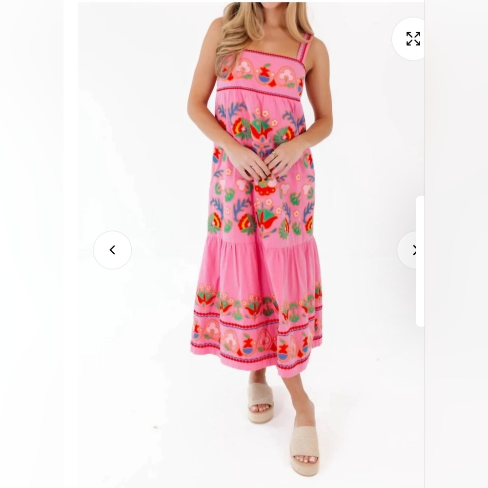 J. Marie The Landon Midi Dress - Hot Pink Floral Embroidered Dress